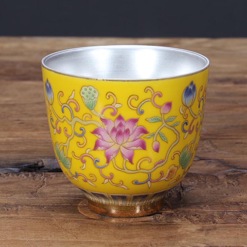 Chaxun Enamel Gilt Silver Rim Crystal Porcelain Tea Cup