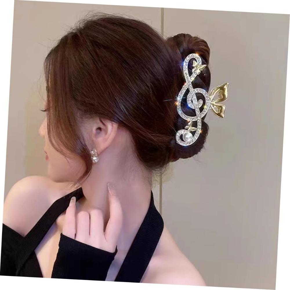 Thick Hair Music Note Claw Clip Rhinestone Metal Hairpins New Hair Clips Women