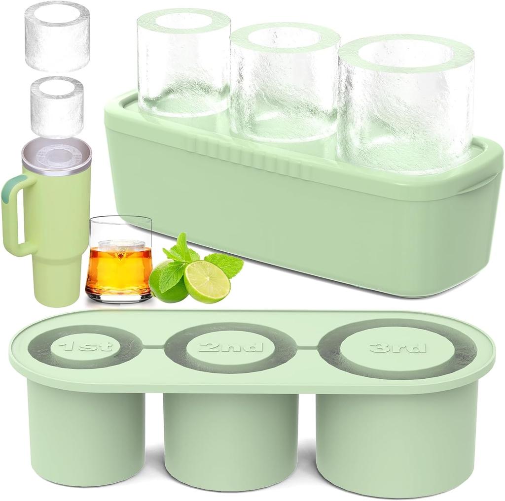 Ice Cube Tray for Tumbler Cup 30Oz-40Oz, 3 Pcs Silicone Cylinder Ice Mold with Lid and Bin for Freezer, Easy Fill and Release Ice Maker