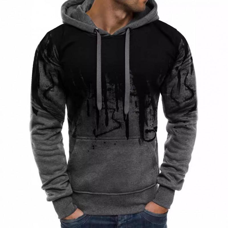 Mens Oversized Hooded Fleece Sweatshirt With Splatter Print Casual Sportswear Long Sleeve Pullover Winter