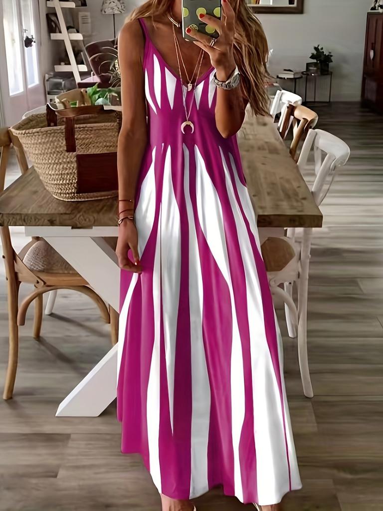 Summer Breeze Printed Vneck Sleeveless Maxi Dress For Casual Women