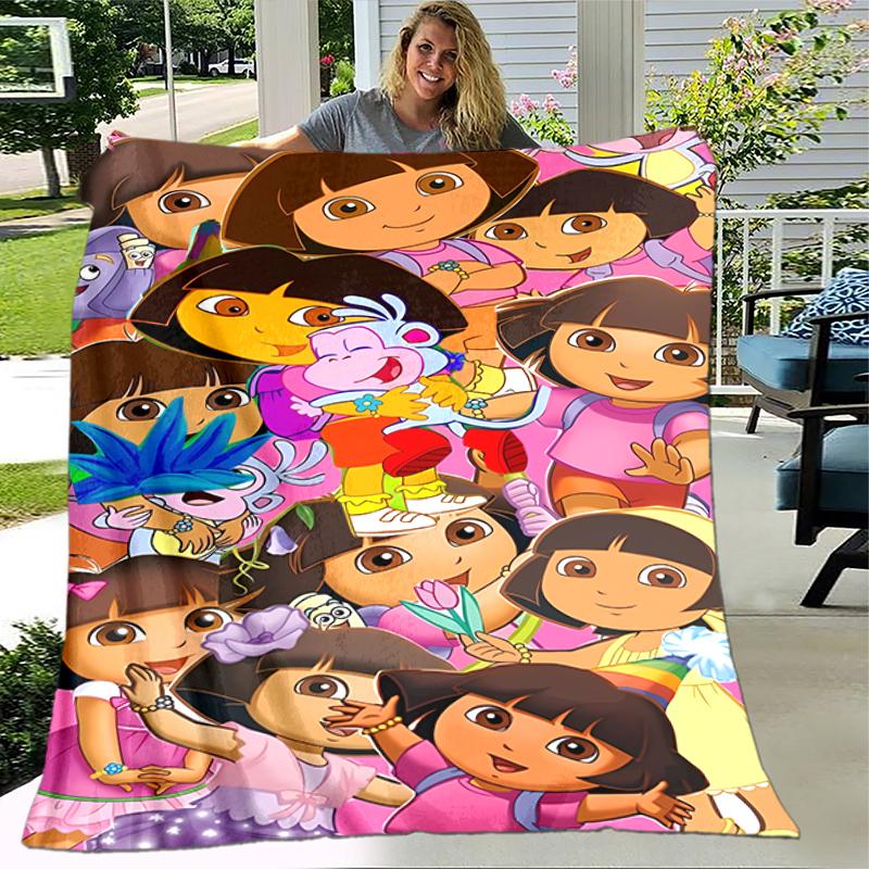 1pc Blanket D-Doras The Explorer Print Design, Lightweight Blanket for Sofa, Bed- Soft &Warm, Gift for All Seasons like Christmas, Halloween
