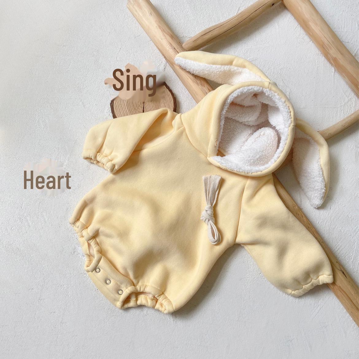 

Мягкий комбинезон с заячьими ушками для малышей, осенне-зимний наряд для мальчиков и девочек в возрасте от одного года — идеально подходит для ползания и приключений на свежем воздухе 90 cm жёлтый