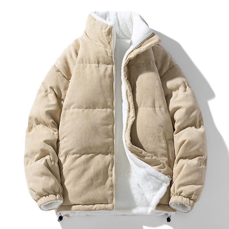 Trendy Corduroy Double-Sided Cotton Jacket for Men: Winter Plus Velvet Thick Lambskin, Warm Couple Outfit.