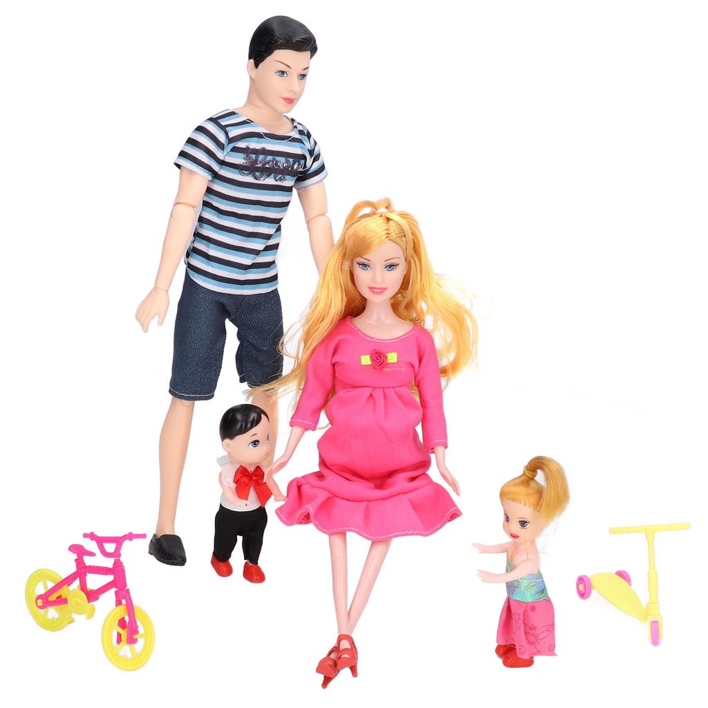 5 Pieces People Family Dolls Early Educational Gifts Accessories with Dad Pregnant Mom Boys Girls Bicycle Scooter