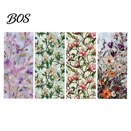 Electrostatic Window Sticker Stained Glass Privacy Film, Flower Wall Decals, UV Blocking Tearable Reusable Cling Floral Stickers for Bedroom