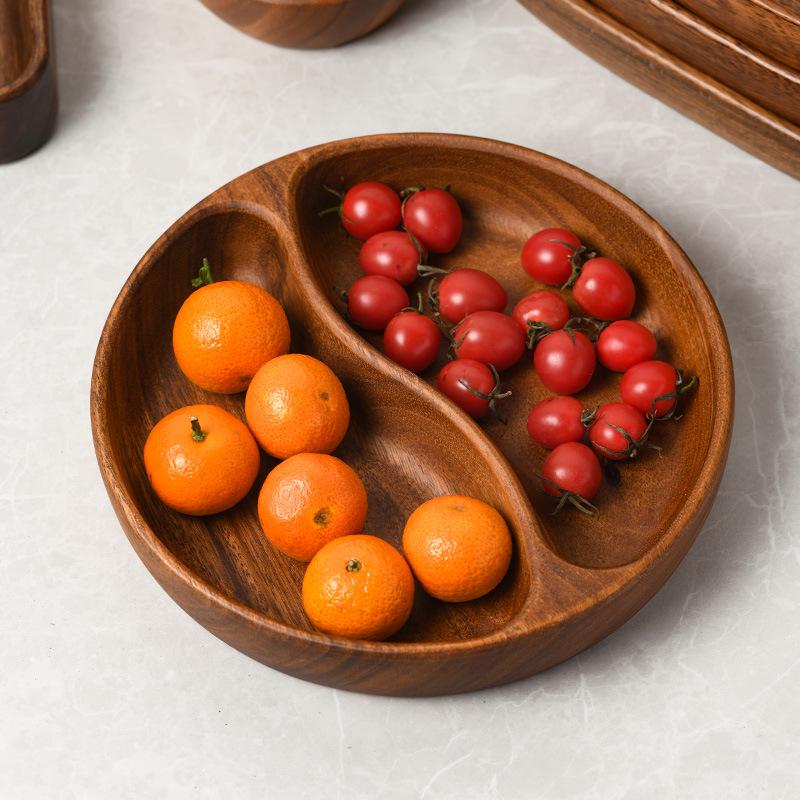 Solid Walnut Wooden Fruit & Salad Bowl - Round Plate for Dining & Household Use