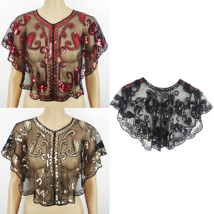 Short Mesh Shawl For Formal Clothes Feature Secure Sequins Detail Soft Polyester Cover Up Easy To Fold And Carry