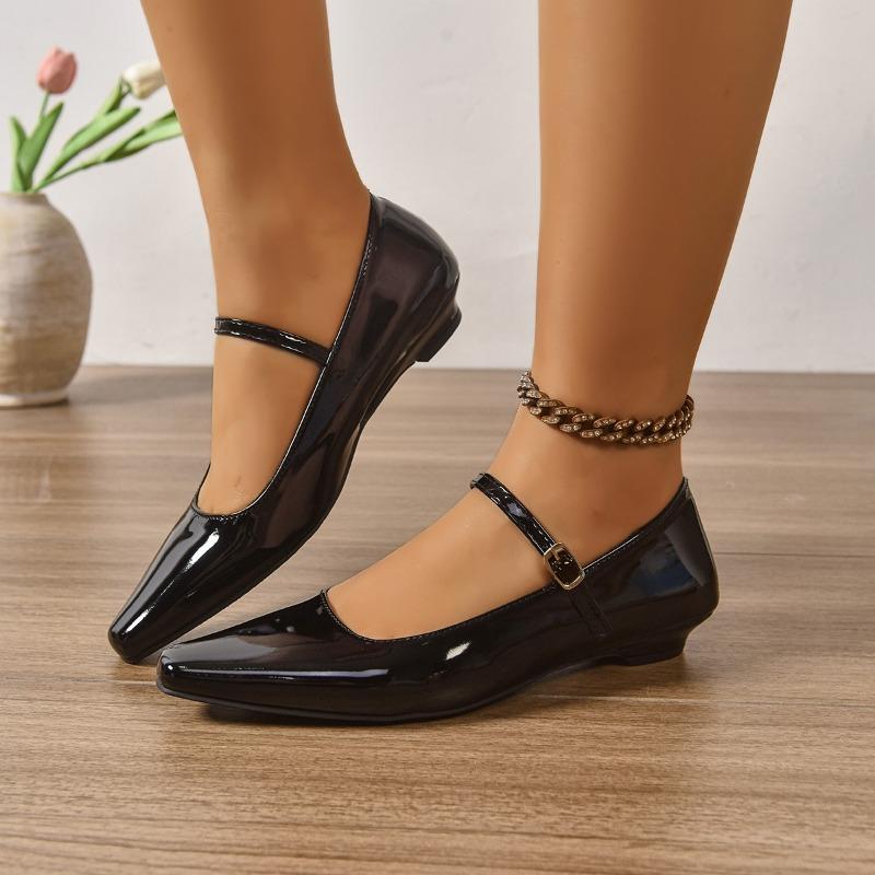 

2025 Spring New Pointed Toe One-word Buckle Strap Heightens Temperament Mary Jane Women s Shoes All-match Silver Shoes 35 чёрный