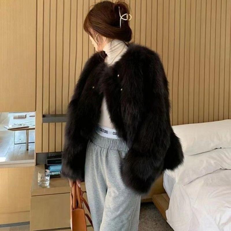 New Coat Autumn and Winter Short Imitation Fox Hair Plus Cotton Fur Imitation Fur Coat Light