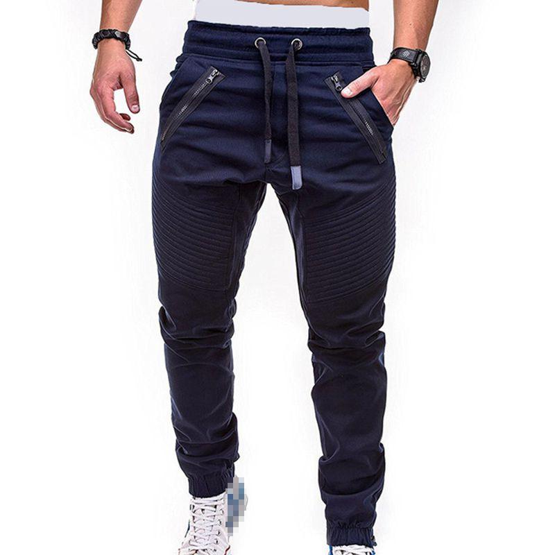 Men's Slim Fit Cuffed Trousers With Adjustable Waist And Multiple Pockets