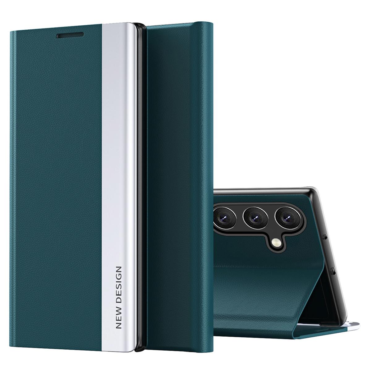 

For Samsung Galaxy A34 5G Electroplating Phone Case PU Leather Flip Stand Phone Cover Green