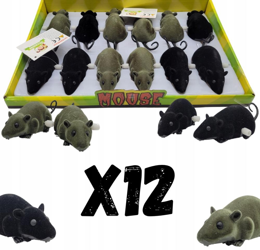12 X Myszka Mysz Dla Kota Uciekająca 12Cm Czarna I Szara Oryginalny Display