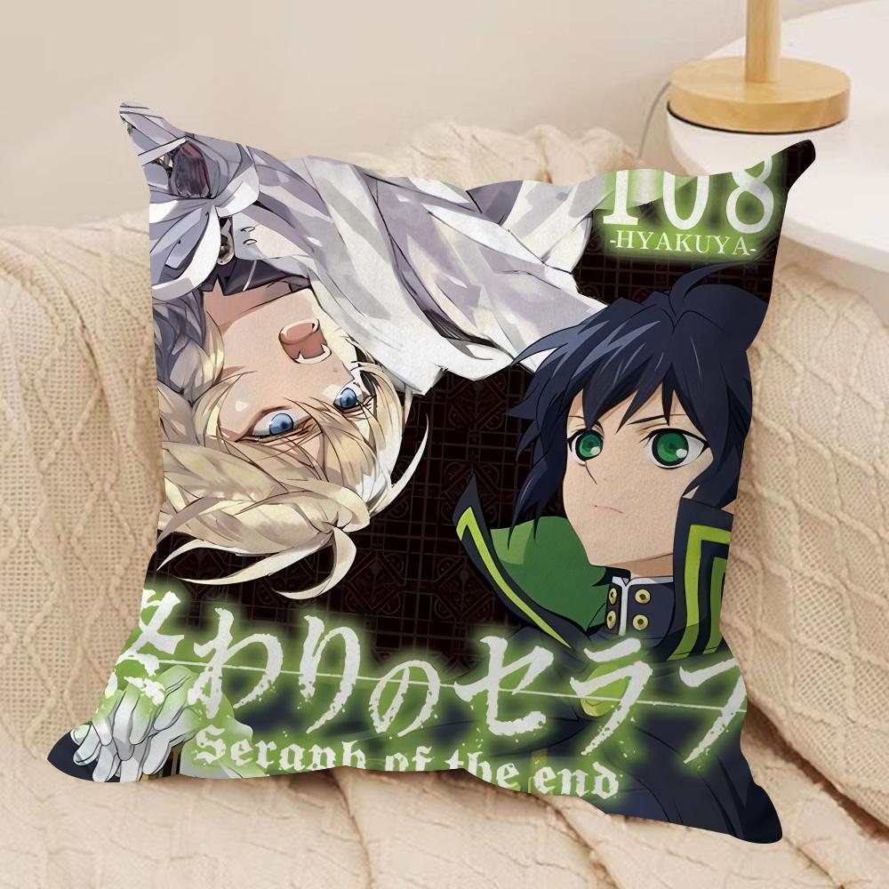 SSeraph Of The End Cushion Cover Silky Short Plush Invisible Zipper Dustproof Sofa Pillow Case For Home Decor