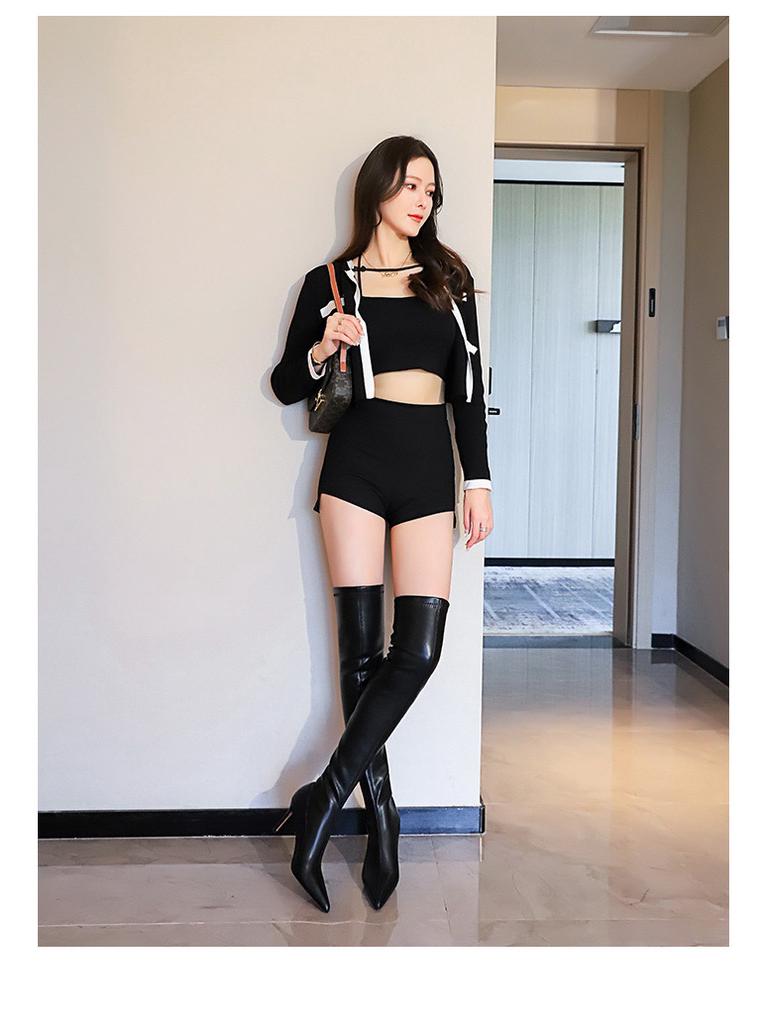 Europejskie i amerykańskie modne, wąskie, szpilkowe, wysokie, sięgające za kolano buty ze spiczastym noskiem