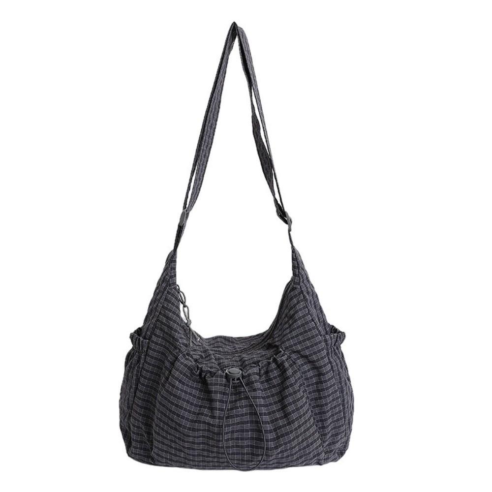 Zipper Closure Pleated Cloud Bag Large Capacity Nylon Crossbody Bag Striped Shoulder Bag School серый