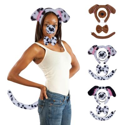2/3/4 pezzi/set set di cerchietti per capelli con orecchie di cane per adulti e bambini, imbottitura in cotone di peluche, papillon con naso e coda di cane, costume da cosplay, regalo per Natale e Halloween