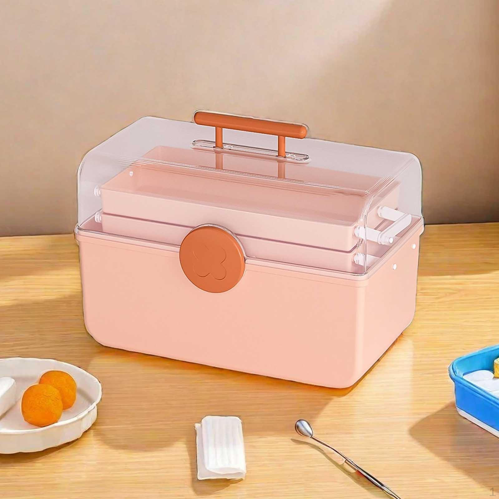 

Ящик для аптечек первой помощи, контейнер для аптечек, 3 слоя, многофункциональное бытовое хранилище розовый