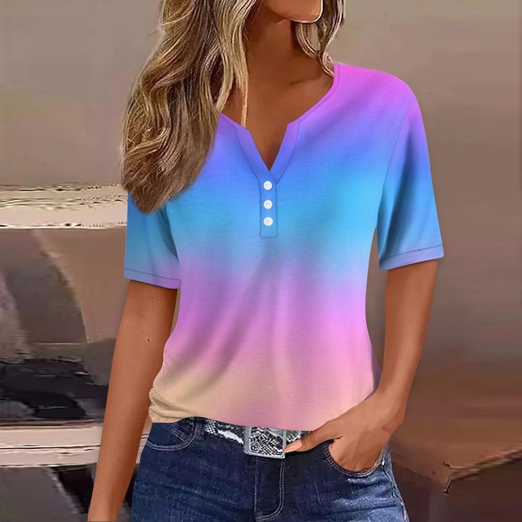 Women's T Shirt Tee Print Button Short Sleeve Daily Weekend Fashion Basic V, Neck Regular Top