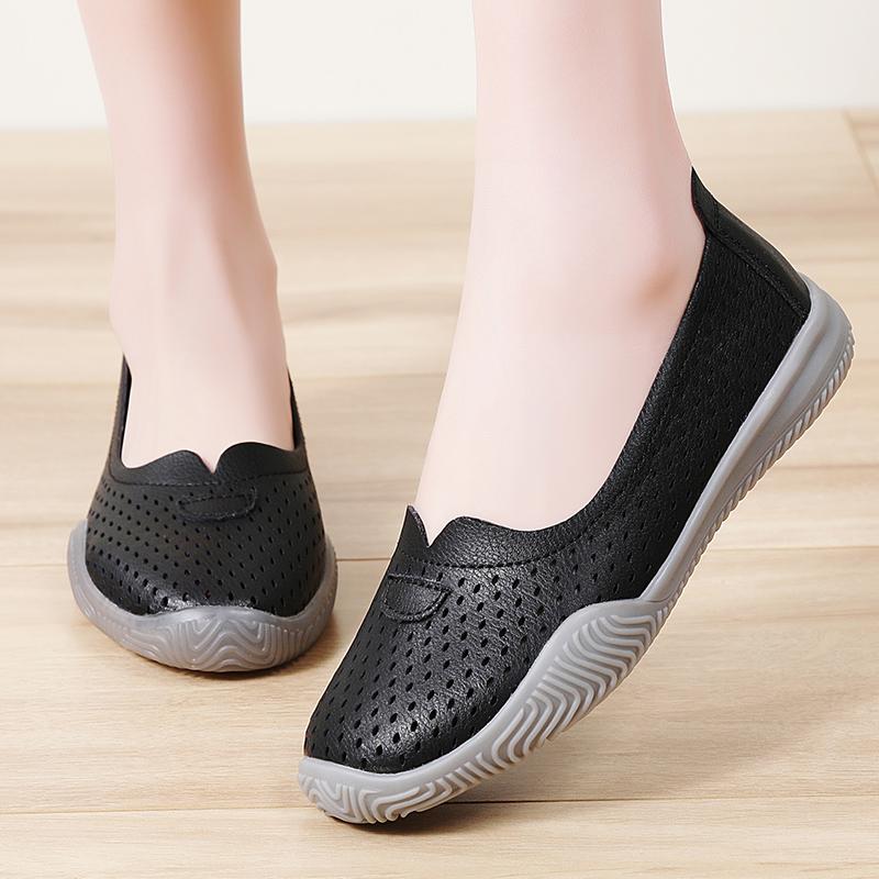 Fashion Women'S Summer New Mesh Sole Soft Mouth Lazy Casual Shoes Breathable Mesh Fabric Mom Soft Sole Shoes Flat Bottom