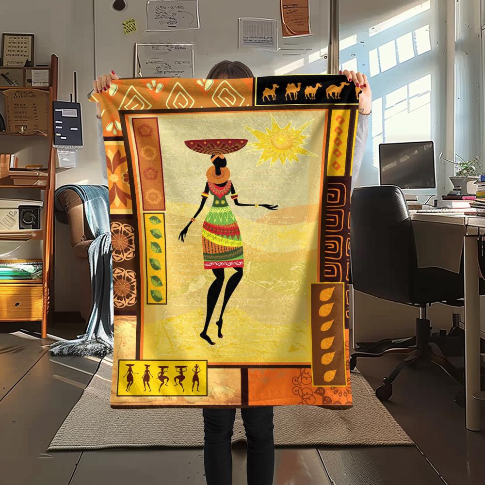 1Pc African Woman Print Flannel Blanket, High Quality Comfortable for All Seasons, Home Decor, Warmth and Comfort, Perfect for Christmas Gifts