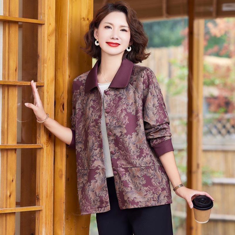 

Fashionable Spring/Autumn Jacket for Middle-Aged and Elderly Women, Plus Size 3XL (120-135 kg) красный