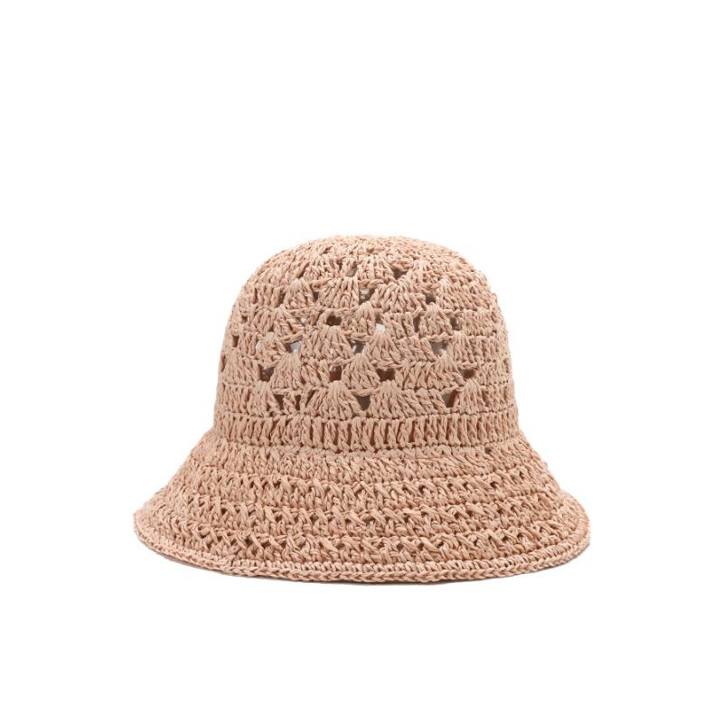 Knitted hollow bucket hat Outdoor portable foldable sunshade basin hat Summer sunscreen woven hat