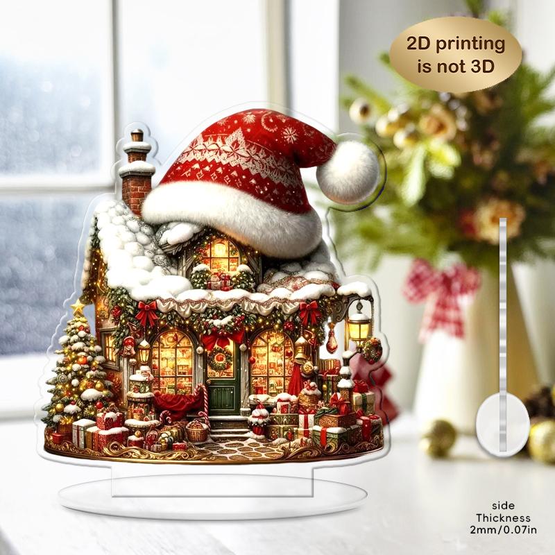 Christmas house Christmas hat design wheel acrylic ornament Christmas colorful flat printing home table decoration holiday gift