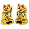 Gold & White Solar Waving Fortune Cat Ornament  Hotel Restaurant Display Piece