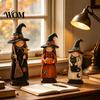 Rustic Wooden Witch Craft for Desk Ornament, Retro Halloween Figurine with Broom/Pumpkin/Black Charming Decor Autumn Parties Cat, Creative Tabletop