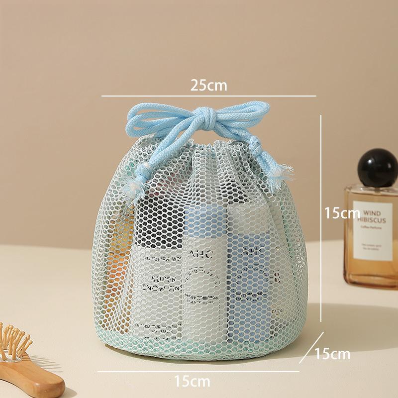 

New Net Mesh Drawstring Bag for Women Travel Portable Transparent Wash Bag Swimming Beach Storage Pouch синій