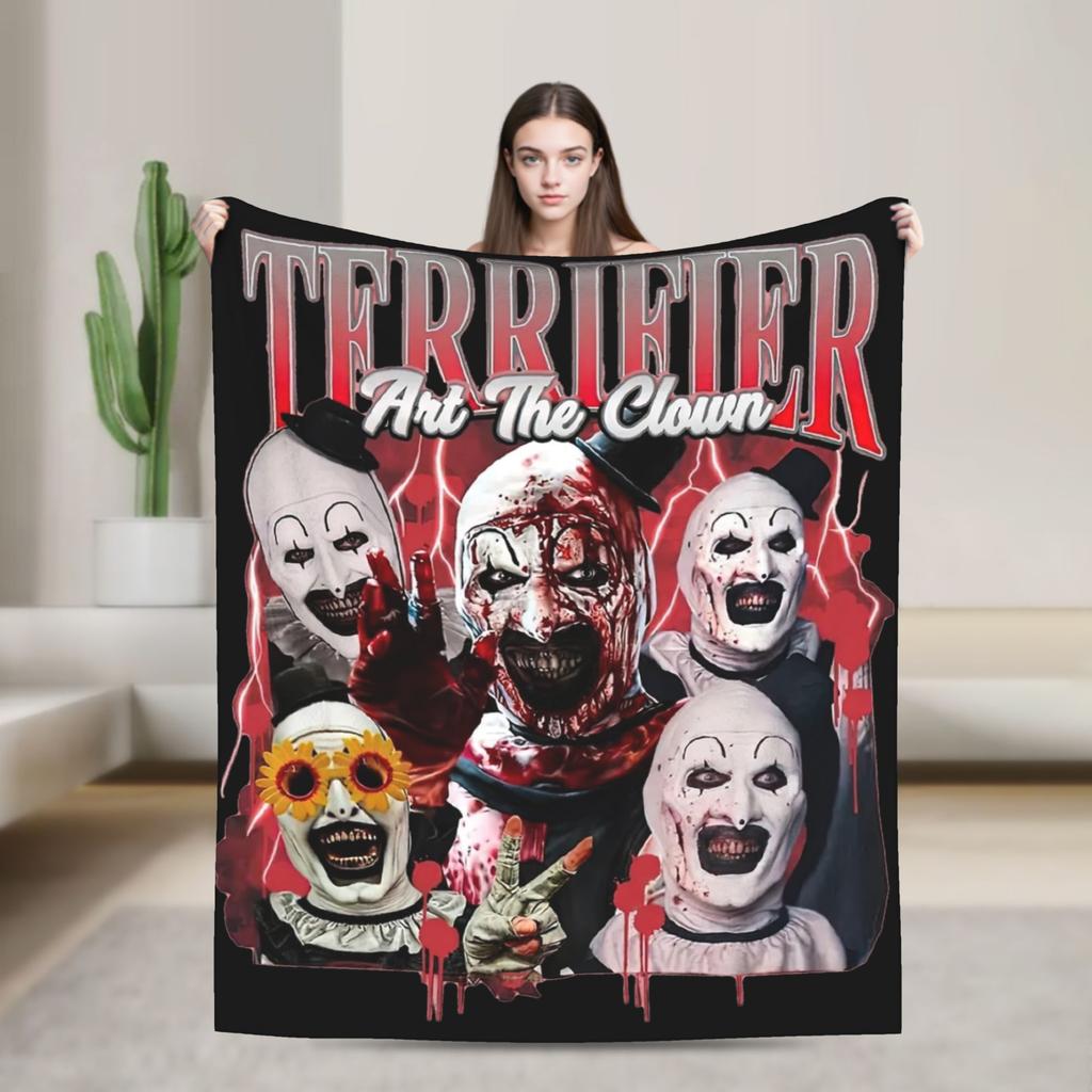 Terrifier 3 Merry Christmas Blanket Fleece Print Clown Movie Horror  Multifunction Soft Throw Blanket for Sofa Office Bedspread