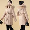0 Waist Big Fur Collar Medium and Long Cotton-padded Clothes for Women with Fleece and Thin Cotton Clothes Down Jacket