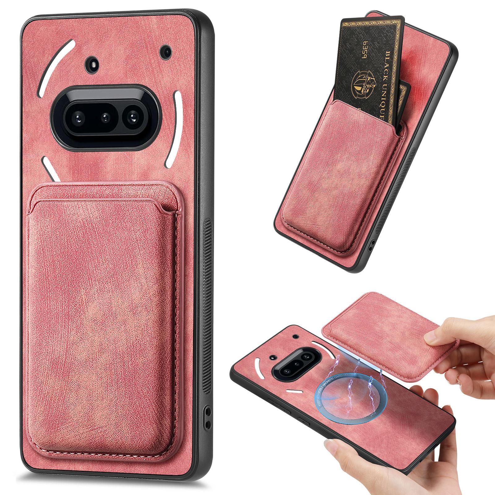

For Nothing Phone (3a) Case Compatible with MagSafe Leather Back Cover with Detachable Card Holder Pink