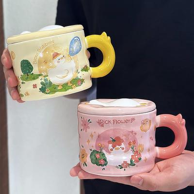 Tasse en Céramique Canard Mignon et Amusant avec Couvercle Tasse en Céramique Mignonne Cadeau Couple Fille Mug Design Haute Apparence