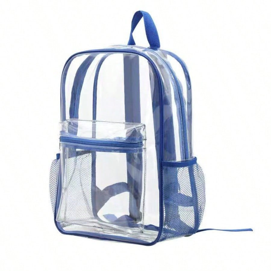 Sac à dos transparent Sac à dos PVC Grande capacité Voyage en plein air Sac gelée Sac à dos transparent bleu