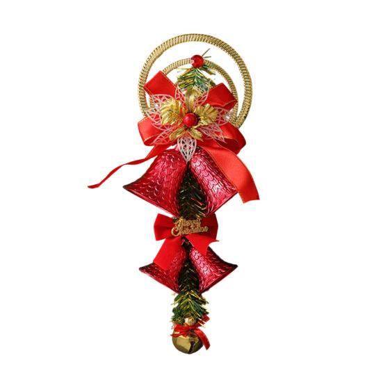 Christmas Bell Plastic Jingle Bells Xmas Tree Hanging Ornament with Bow And Artificial Pine