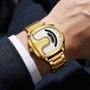 Fashion Men Irregular Tonneau Shape Quartz Watch Creative Rotating Dial Stainless Steel Bracelet Wristwatch