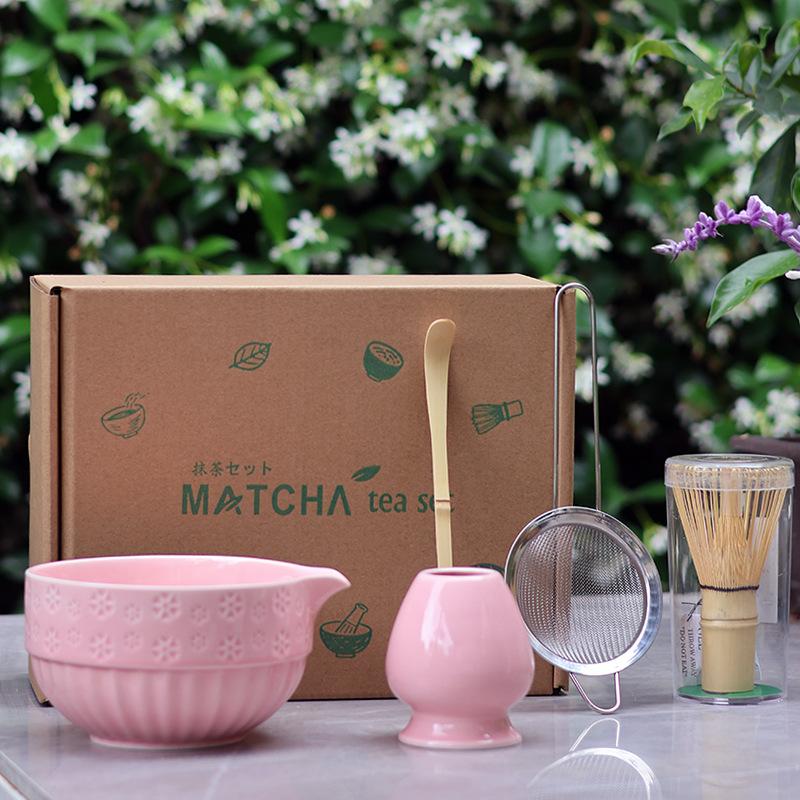 5PCS/Set Matcha Tea Set Ceramic Matcha Bowl Reusable Bamboo Whisk Scoop Teaspoon Sifter Vintage Song Dynasty Tea Ceremony Kit
