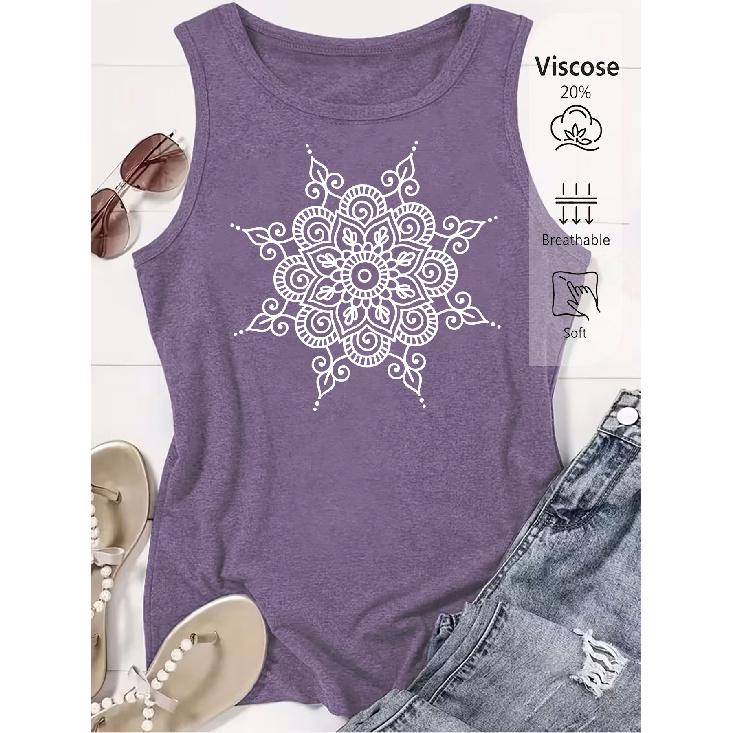 Elegant Vest for Women Mandala Pattern Printed Casual Loose Summer Vest Fashionable and Elegant Tops for Commuting, Vacation, and Everyday Wear In a