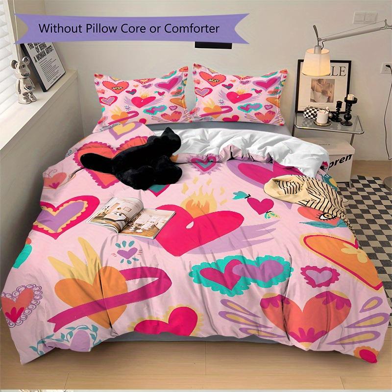 3pcs Heart Print Bedding Set, Ideal for Home Use, Suitable for Bedroom Decor (1*Duvet Cover + 1/2*Pillowcases, No Core) Yy250821220