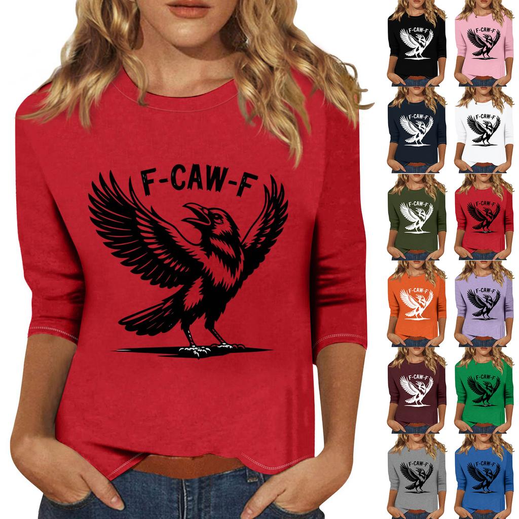 Women's Fashion Casual Three-Quarter Sleeve Printed  Neck T-Shirt Top