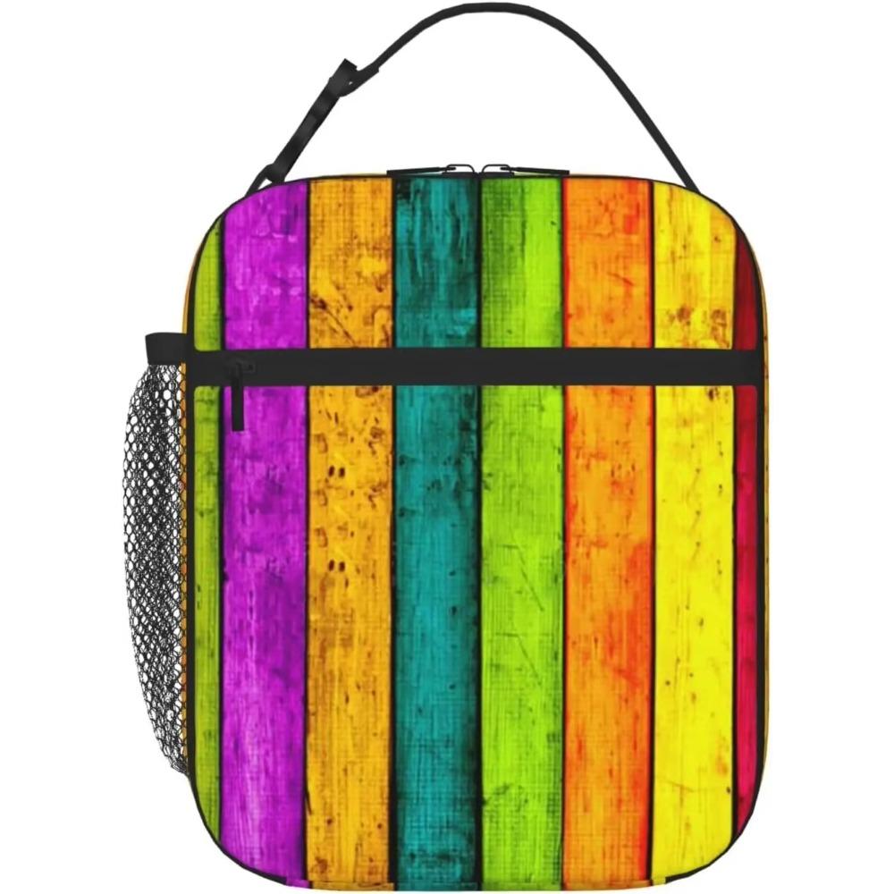 

Ланч-бокс с боковым карманом, изолированная мягкая сумка для бенто, ланч-пакет с принтом «Семь цветов», термосумка для еды для работы, пикника, путешествий 26x21x11CM бежевый