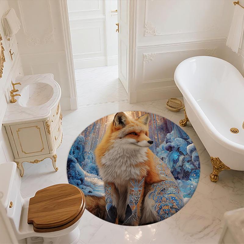 Ice Fox,Round Area Rug,Carpet Rug for Living Room Bedroom Sofa Playroom Decor,Non-slip Floor Mat
