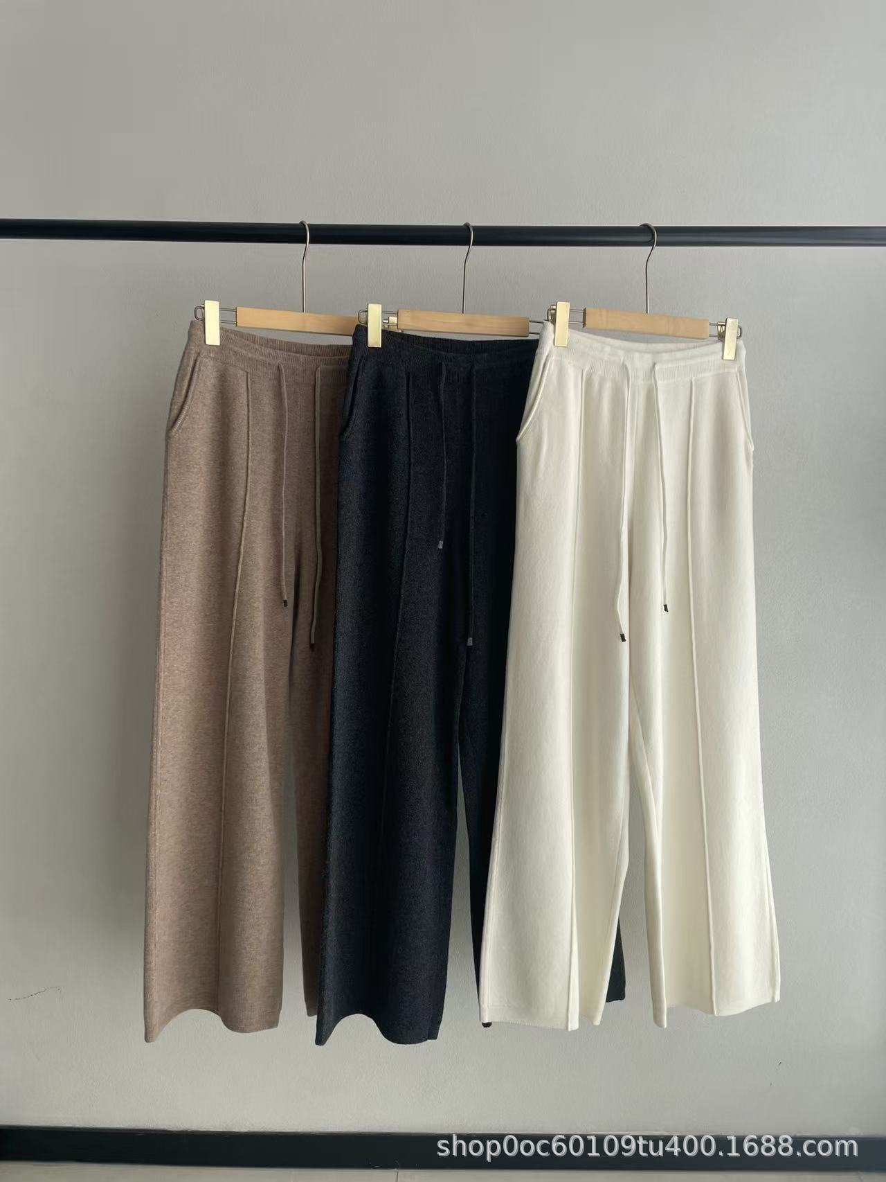 

Women s All Wool Knit Wide-Leg Pants - Autumn/Winter 2025 Old Money Casual Style M