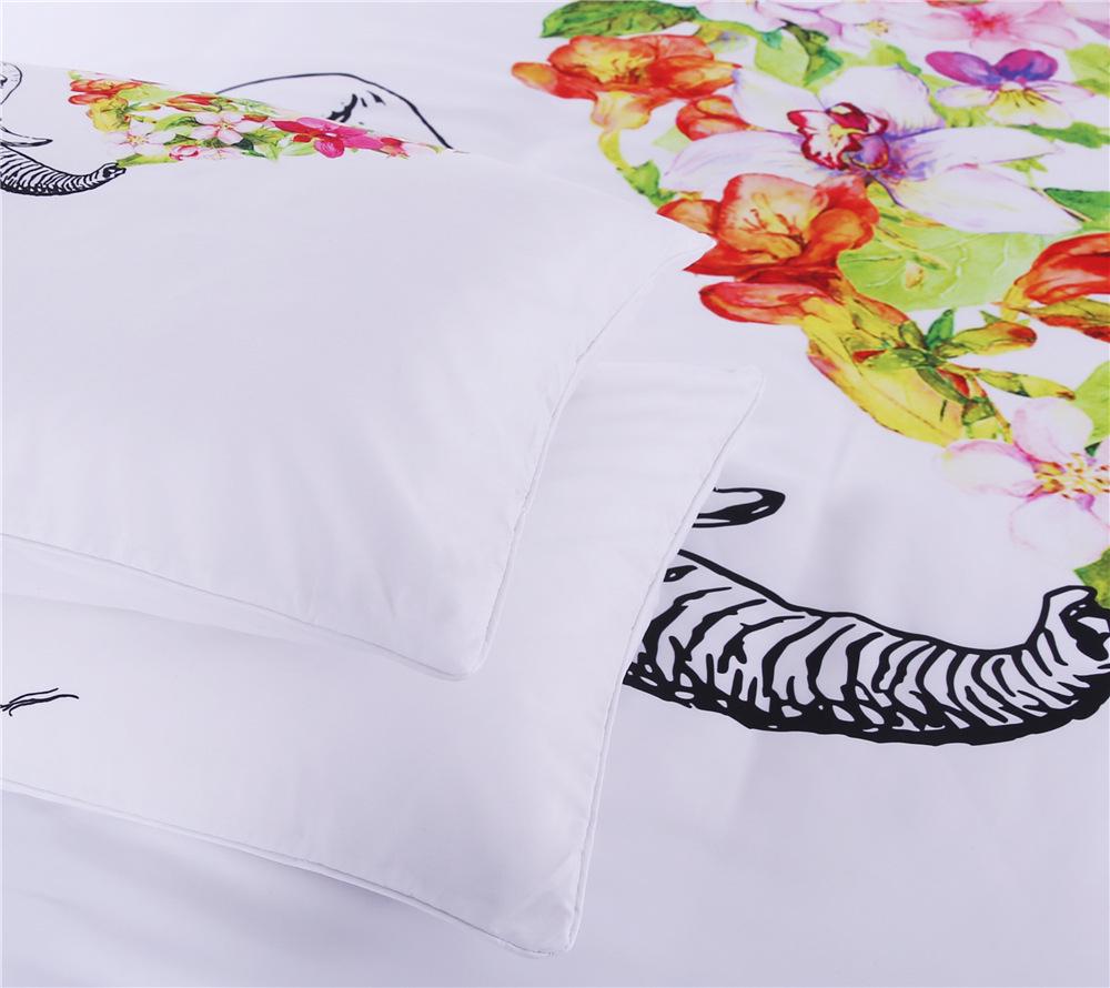 Sketch Elephant Duvet Cover Sets Pure White Background Reactive Printing Love Flower King Size Bedding Set Hot Bed Sets RT85