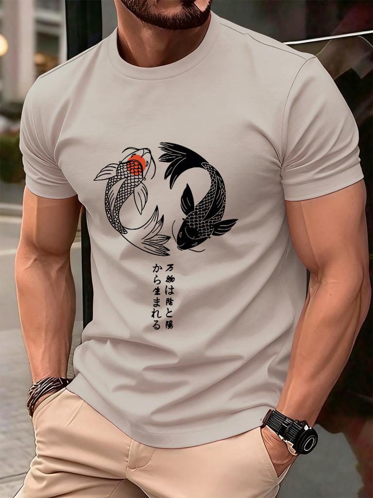 Japanese Koi Harajuku Printing Men TShirt Cotton Summer Short Sleeve Tops Soft Oversized ONeck T Shirt Casual Male Clothes