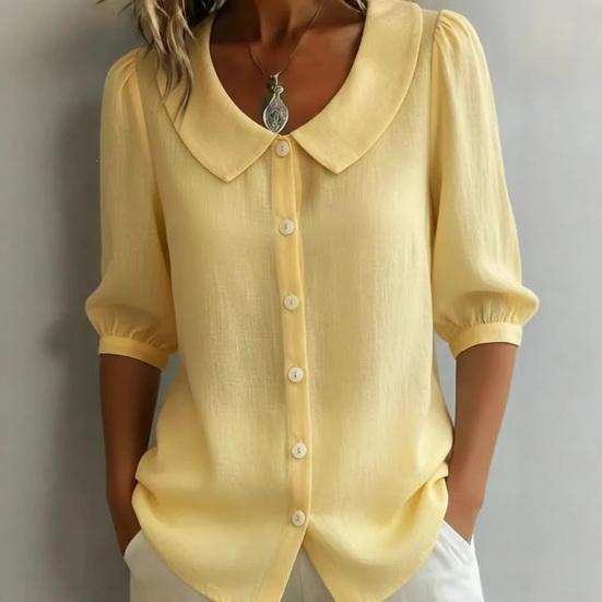 Women Tops Lapel Half Sleeve Buttons Placket Shirt Tops Pure Color Loose Fit Casual Style Shirt Home Dates Versatile Wear