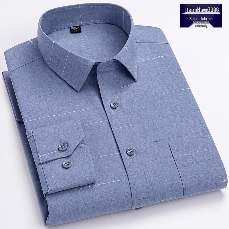 2025 Summer Men's Breathable Non-Iron Plaid Long Sleeve Shirt for Middle-Aged Dads