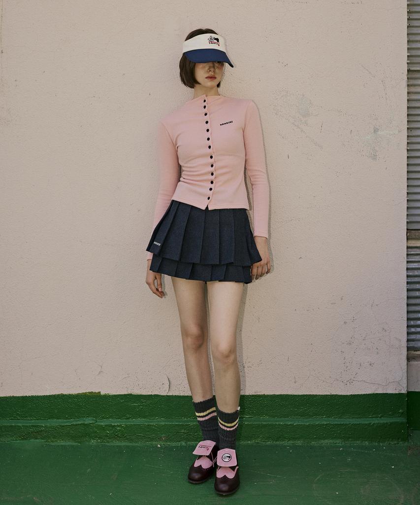 Candini Navy Wool Tiered Pleated Skirt